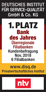 Bank-des-Jahres-Siegel für den ersten Platz unter den überregionalen Filialbanken.