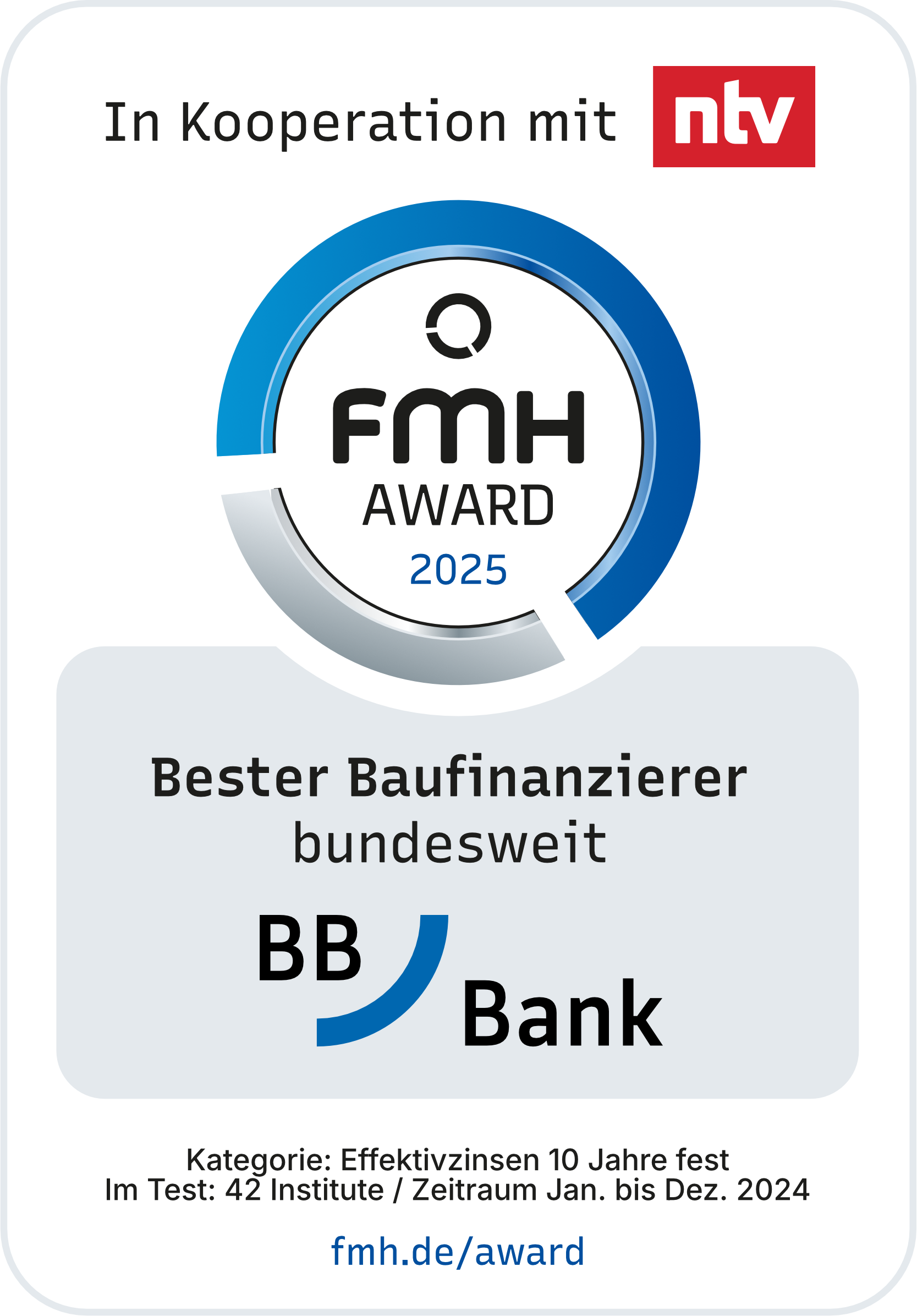 Zertifikat FMH Award 2024: Beste Baufinanzierer bundesweit